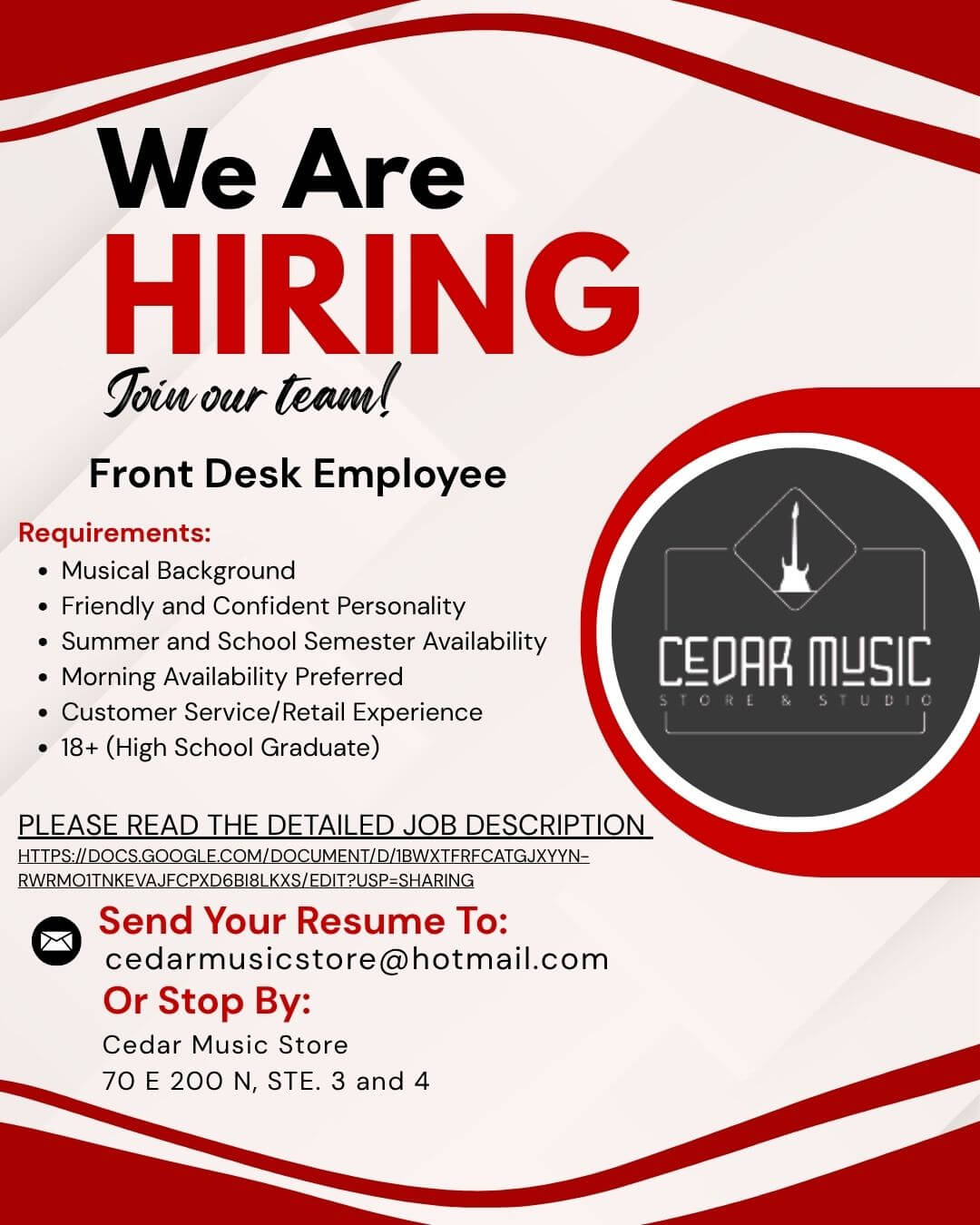 Brown and White Simple We're Hiring Instagram Post